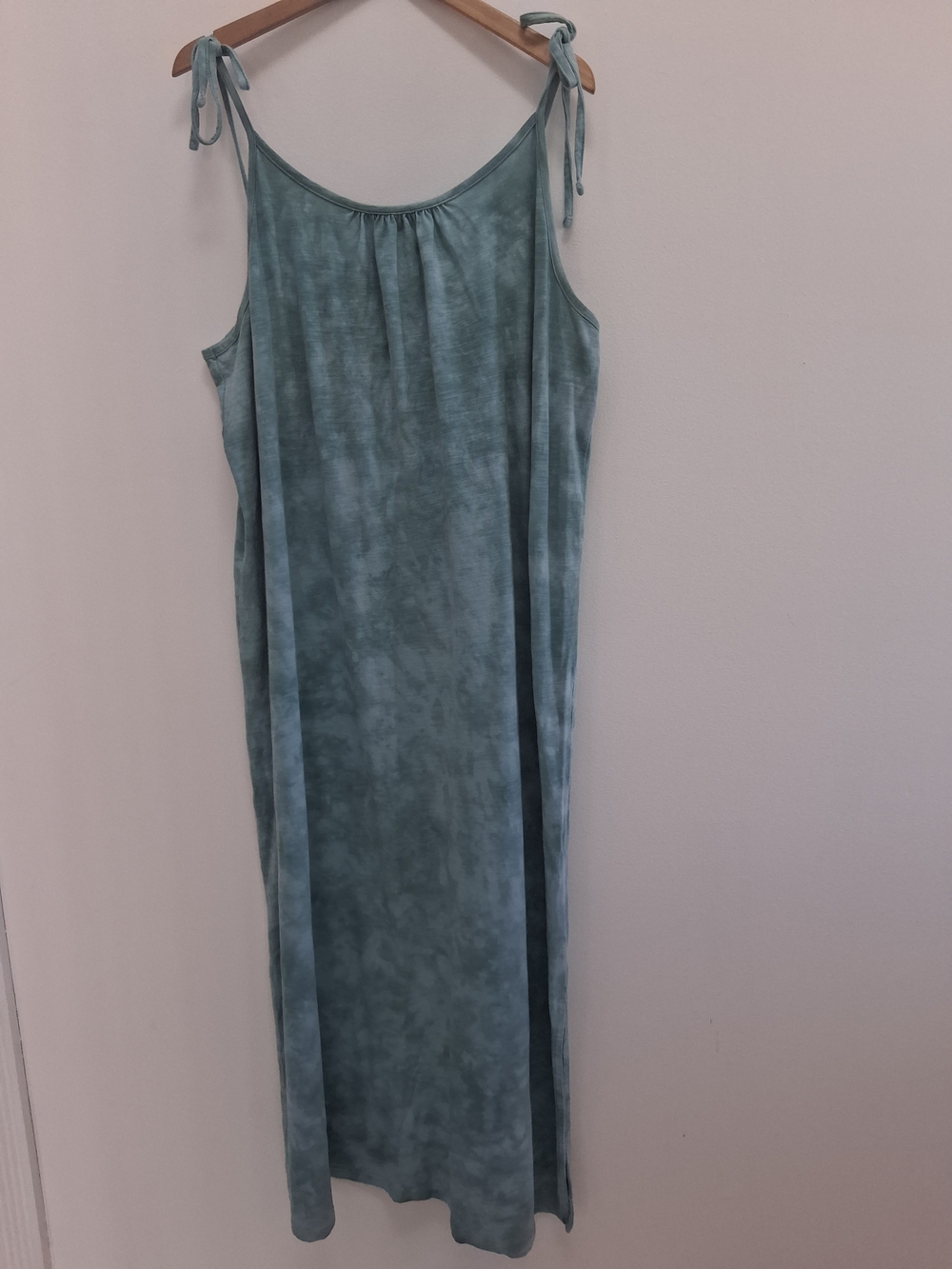 Old Navy Tie-Shoulder Tie-Dye Maxi  Sundress Side Slits Teal Size XL Coastal